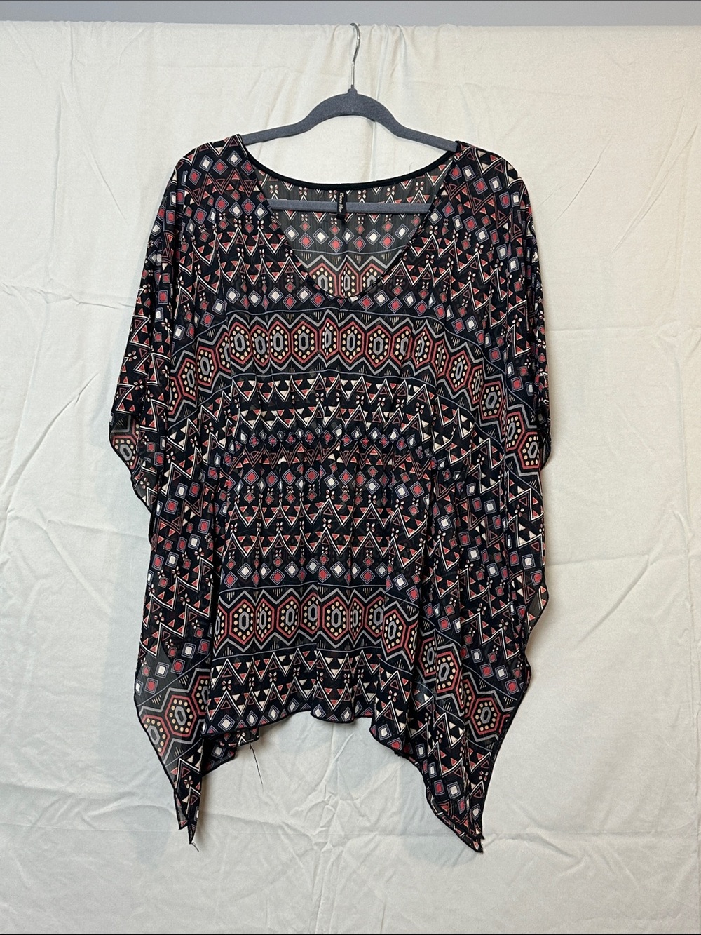 Emma Rose Aztec-Print Draped Tunic Top in Black and Red